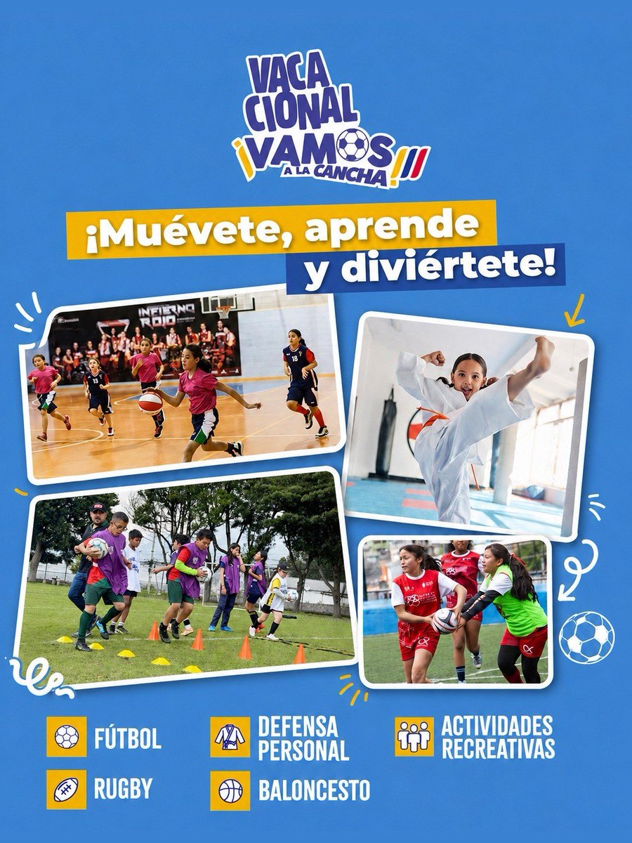 DeporteEc's tweet photo. 🏃‍♀️☀️  Inscribe a tus hijos en el primer módulo de los Vacacionales Vamos a la Cancha y disfruta de un espacio de deporte, diversión y aprendizaje.

📲 Regístrate en https://t.co/A7tc4At0Dx, completa el formulario, imprímelo y asegura tu cupo.

⚽🏀💪 ¡Cupos limitados! https://t.co/15anruAZF7