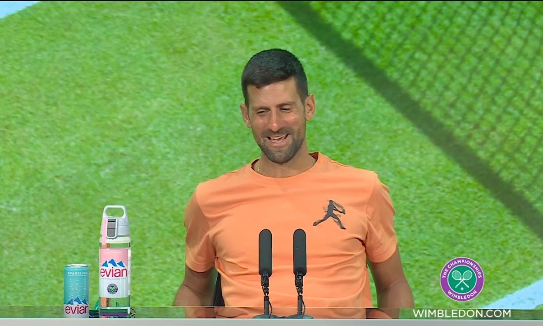 TheTennisLetter's tweet photo. Novak Djokovic says his dance after his match at Wimbledon was inspired by some dances his daughter, Tara,  showed him from teenage pop groups:

“Last night I spoke to my daughter and she showed me a couple dances from these teenage pop groups. We tried to work on the choreography. I don’t know. I can’t wait to go back home and ask her how I’ve done. Judging by her expression, it wasn’t super great.” 😭😭😭😭

“This is my way of interacting with the children after the match and kind of making them happy. These moments I try not to take for granted. They’re very rare and special moments. Very blessed to be able to have my children watch me perform at Centre Court of Wimbledon for many years now. They’re aware of what’s happening. They follow. It’s a blessing to me.” 🥹