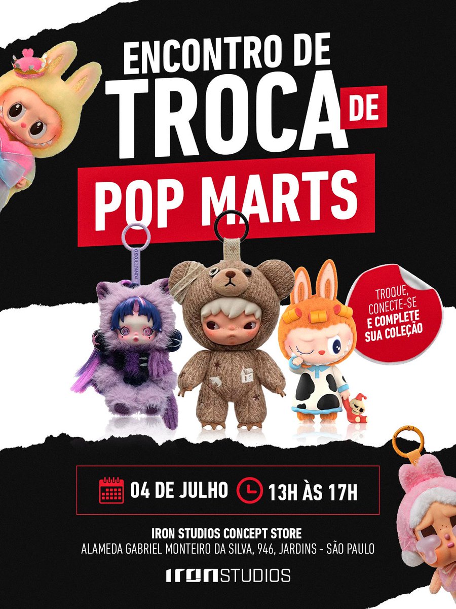 ironstudiosbr's tweet photo. Chegou o momento que muitos estavam esperando🩵

Nosso dia de trocas Pop Mart agora tem data e você já pode marcar na sua agenda!

🗓️Quando: 04 de Julho
⏰ Horário: das 13h às 17h
💻 Onde: Iron Studios Concept Store - Jardins

#ironstudios #popmart #labubu #skullpanda #hirono https://t.co/4f5kYwGsAE