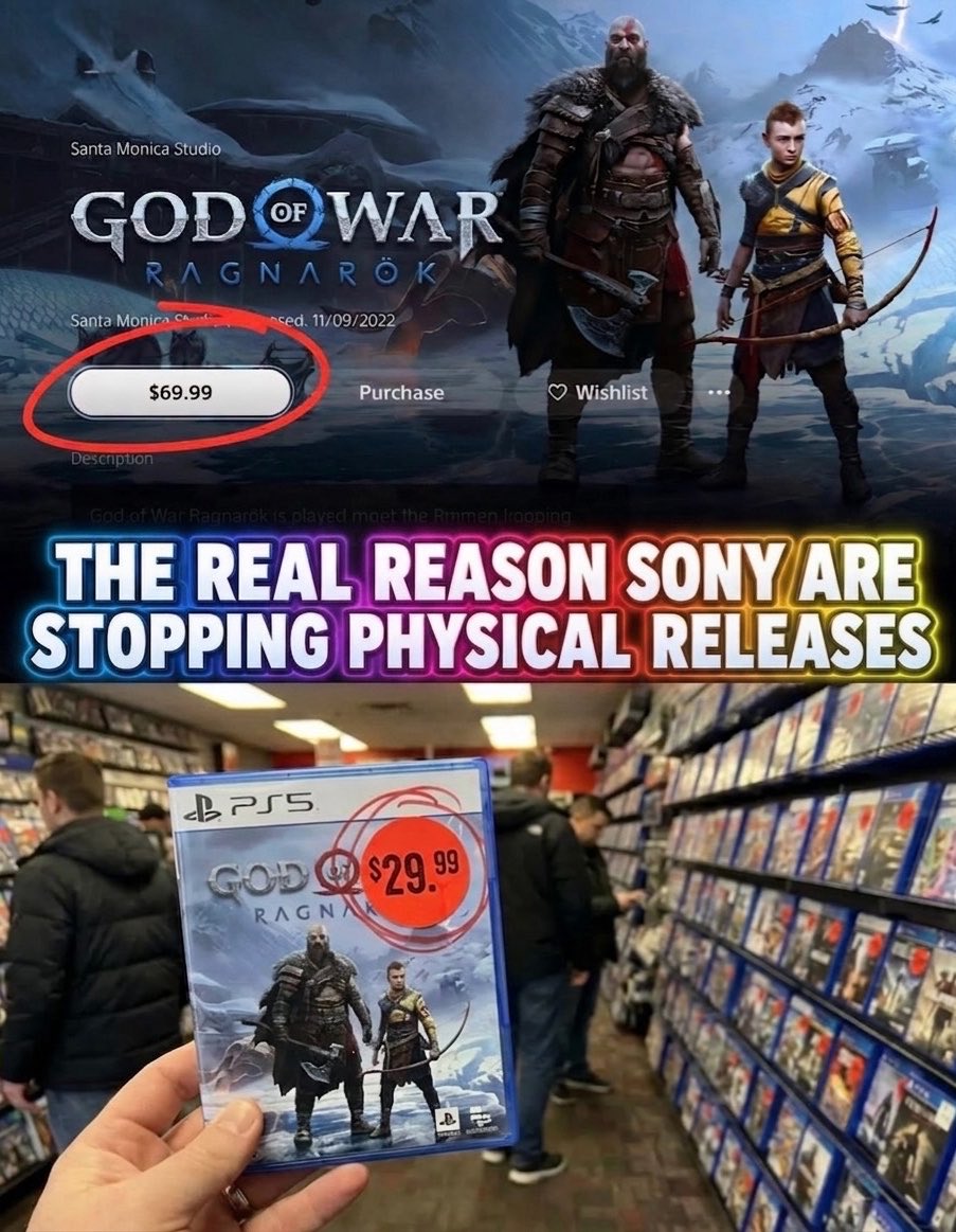 RinoTheBouncer's tweet photo. For those who defend Sony’s all-digital future, this is the real reason they want an all-digital future, not the lack of sales for physical games🚀

Sony engineered the narrative that physical games don’t sell, by calculating free to play, digital only slop, DLC, MTX and subscription games as “digital sales” to create this fake image.

So enjoy your future!😅