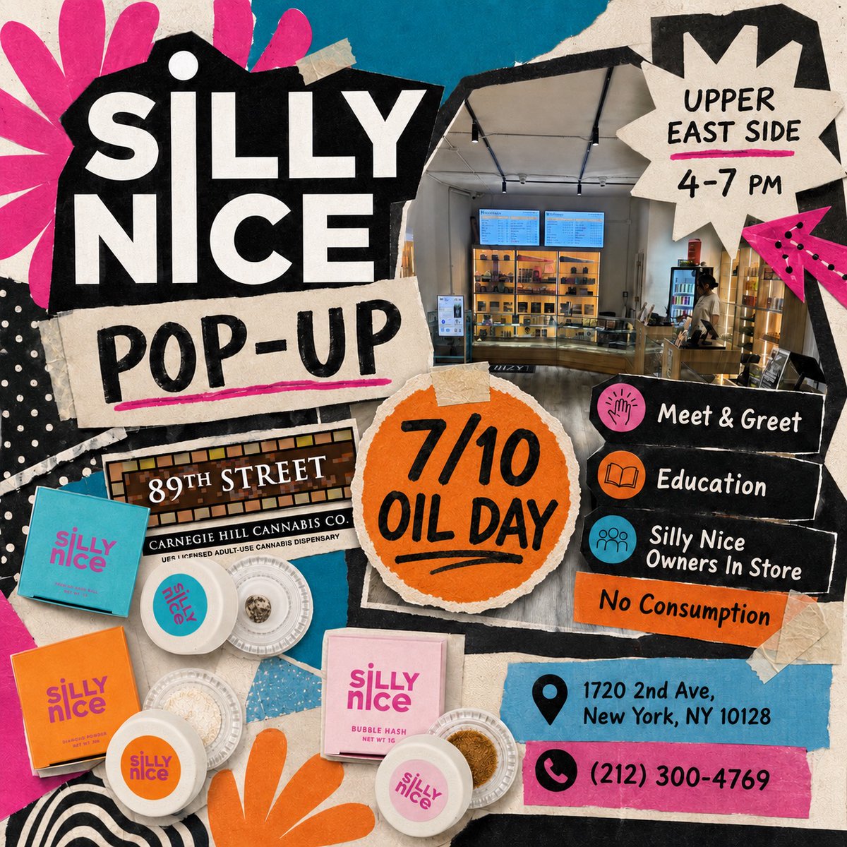 SillyNiceNYC's tweet photo. We’re excited to be at Carnegie Hill Cannabis Co. on 7/10 Oil Day from 4 to 7 PM. Come meet us, talk hash, and learn more about our Frosted Hash Balls, Bubble Hash, and Diamond Powder.

Carnegie Hill Cannabis Co.
1720 2nd Ave, New York, NY 10128

#SillyNice #OilDay #UpperEastSide https://t.co/bFq2bNP9h2