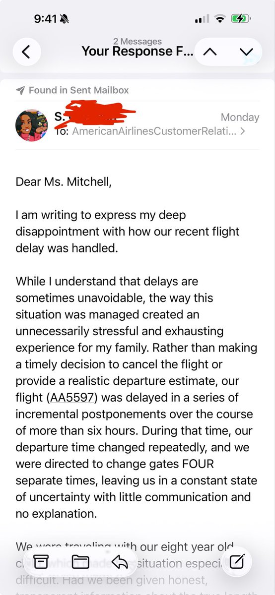 PaintPenclPaper's tweet photo. @AmericanAir Proof of email my wife sent to customer service… it’s long, so I won’t bother posting the whole thing. You won’t read it anyway. https://t.co/Sxw3rMc7XQ