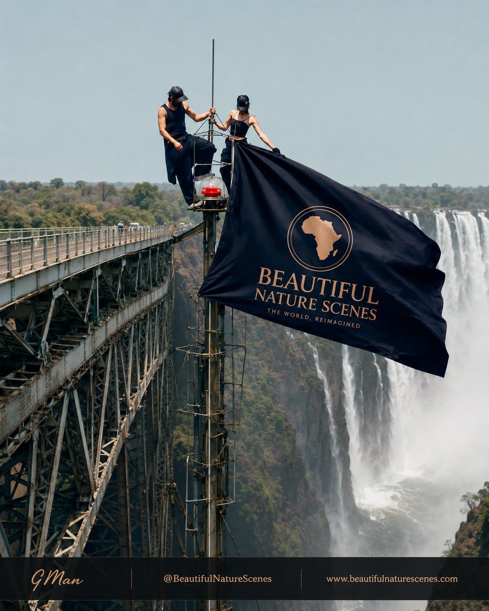 RoadSpaghetti's tweet photo. People risking arrest and their lives for one skyline photo, when the world's best views are sitting in your feed.

Meanwhile we're just sitting here with the whole world in our feed. 🌍✨
📍 Victoria Falls Bridge — Zimbabwe/Zambia
🎨 Reimagined

Fun fact: the bridge was engineered in England, shipped in pieces, and bolted together over the gorge in 1905 — close enough to the falls that the spray still reaches it on a windy day.

Tag someone who'd 100% climb this for the view 👇
#BeautifulNatureScenes #VictoriaFalls #TravelReimagined