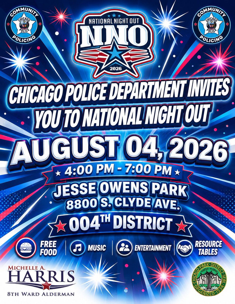 ChicagoCAPS04's tweet photo. 🫨 OMG!! The 004th District is doing 2 National Night Out events at the same time! Bring the family for all of the food, fun and fanfare! #NNO2026 #NationalNightOut #familyfun https://t.co/DyM713EoZZ