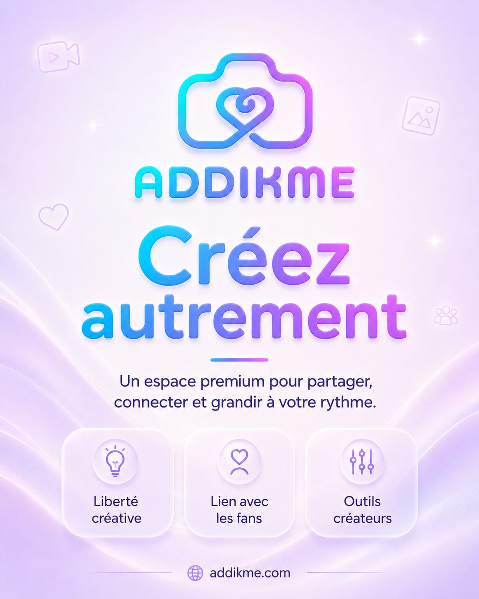 Addikme_off's tweet photo. ✨ Créez autrement.
Partagez votre univers, imaginez vos propres formats et faites grandir une communauté qui vous ressemble.
Avec Addikme, plus de liberté, plus de possibilités et une expérience pensée autour de votre contenu. 💜
#Addikme #LiberteCreative #ContentCreators https://t.co/KheGgiSs7g