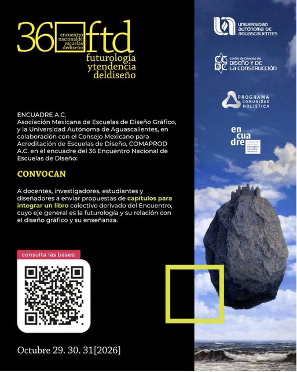 alephUAM_A's tweet photo. 🧠💡🌟Imaginemos juntos el diseño gráfico del futuro 🧠💡🌟

🖼👩‍🎨🎨Encuadre y la Universidad Autónoma de Aguascalientes invitan al XXXVI Encuentro Nacional de Escuelas de Diseño🖼👩‍🎨🎨

🚀👨‍🚀♾️ Futurología y Tendencia del Diseño🚀👨‍🚀♾️
💻 🔗 https://t.co/OwFd5xZtLs https://t.co/J9TbDqGknx
