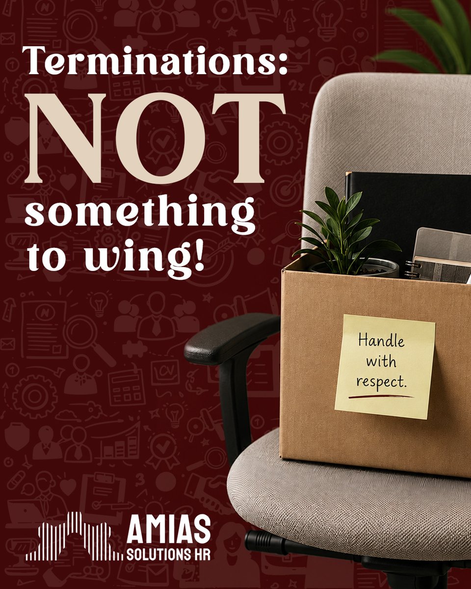 amias_hr's tweet photo. "Can't I just tell them it's not working out?" Sure. If you enjoy depositions. 👀
Terminations are one of the most legally loaded moments in employment. AMIAS HR makes sure yours are documented, compliant, and legally defensible.
#Termination #HRCompliance #AMIASHR https://t.co/tlqxkt071M