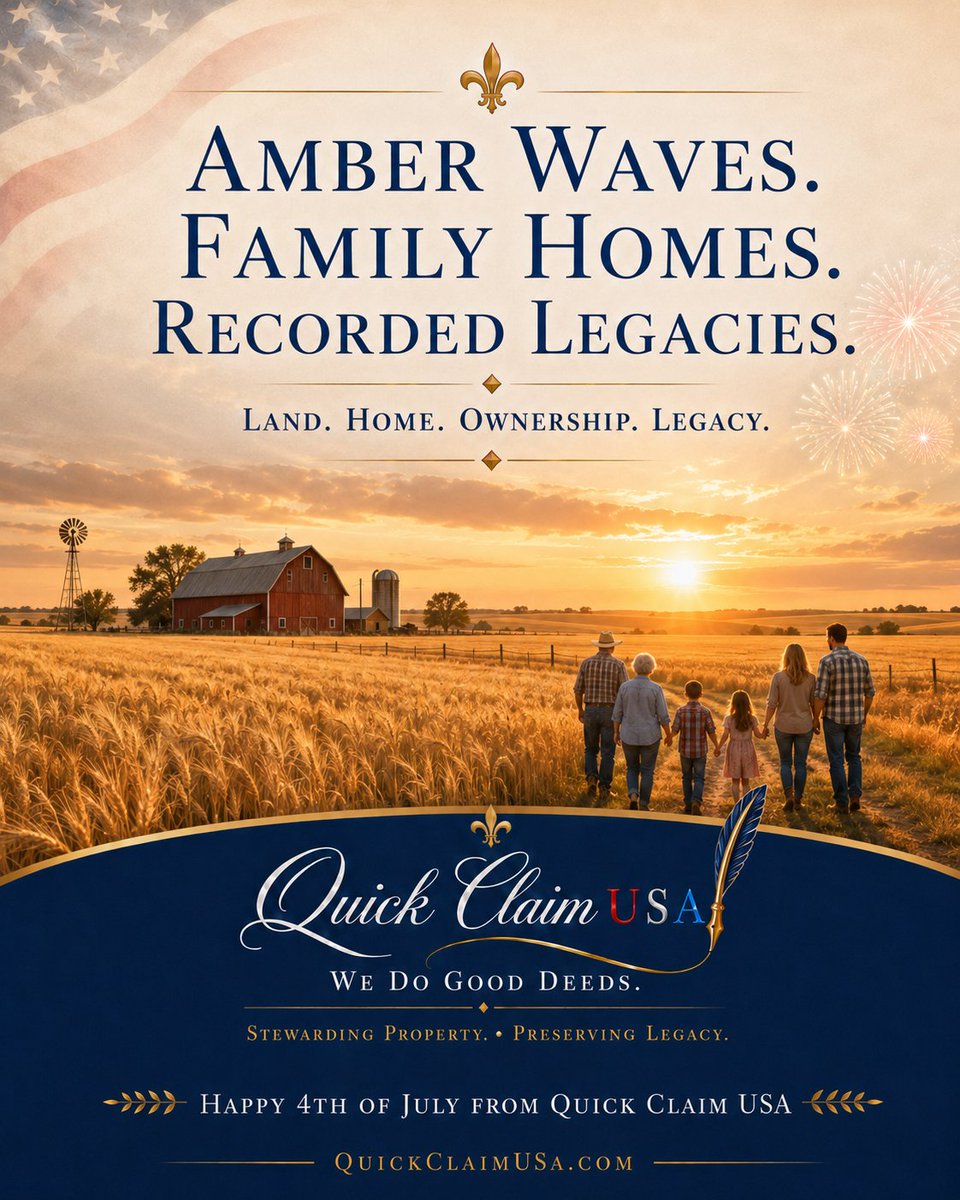 QuickClaimUSA's tweet photo. America the Beautiful reminds us of land, home, and inheritance. At Quick Claim USA, we steward the ownership records that protect those legacies.

#patriotic #redwhiteandblue #summer https://t.co/uLDNhYY2Ml