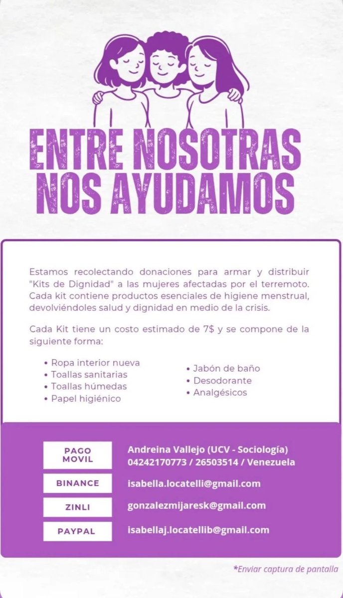 arantxalopezc's tweet photo. Están recolectando donaciones para armar y distribuir kits con productos esenciales de higiene menstrual a mujeres afectadas por el terremoto.

Aquí los datos: https://t.co/xGpUbIpd9D