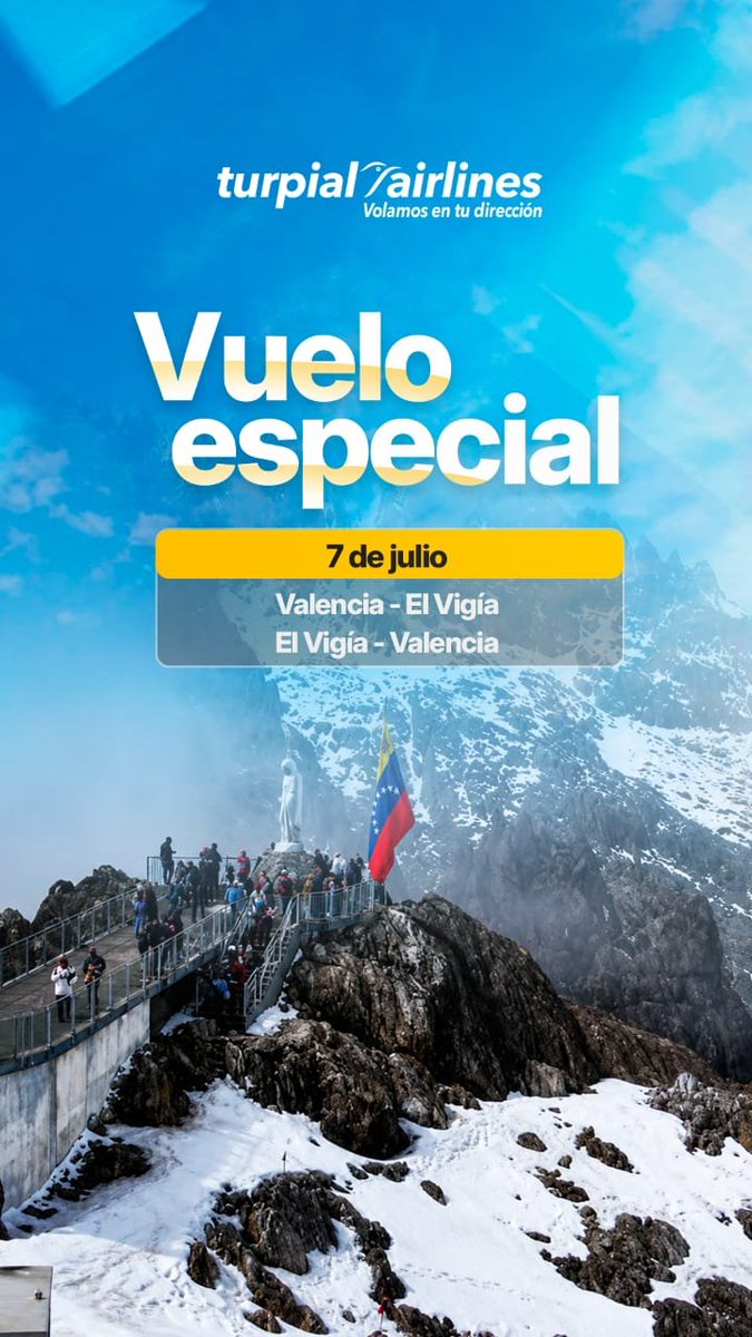 jorgevillet's tweet photo. #03Jul | #TurpialAirlines  efectuará un vuelo especial para pasajeros y carga

📅Martes 07 de julio
✈️Valencia / El Vigía • 09:30 am
✈️El Vigía/ Valencia• 11:30 am

Tarifa en sistema KIU para reservas y emisión https://t.co/5azNmZkBMN