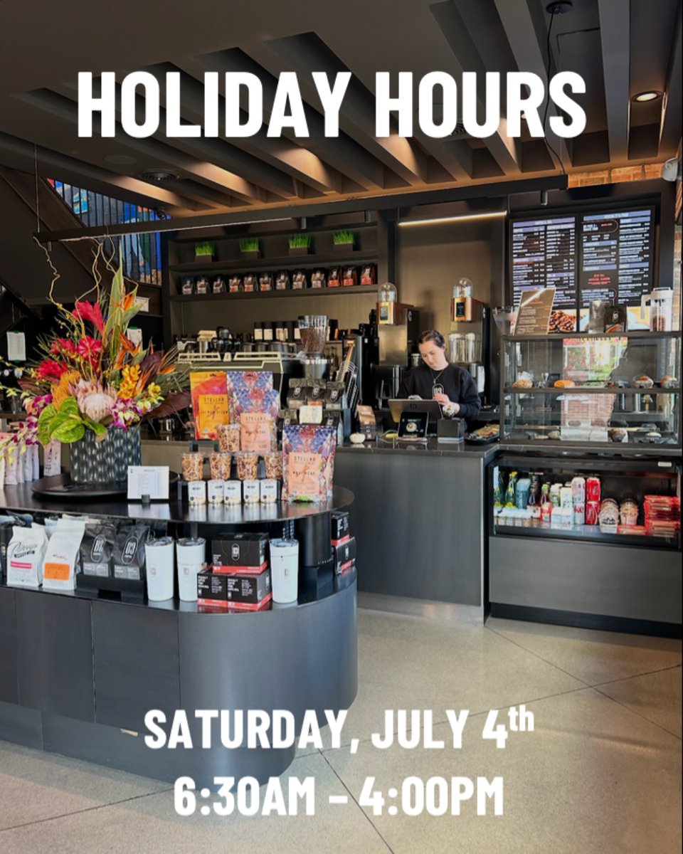 U3CoffeeX's tweet photo. HOLIDAY HOURS 🇺🇸

We'll be open from 6:30 AM to 4:00 PM on Saturday, July 4. Stop by for your favorite coffee before celebrating, &amp; have a safe and happy Fourth of July! 🤎☕

#u3coffee #unitedbycoffee #july4th #forestparkil #cafehours https://t.co/KPzndAwfwz