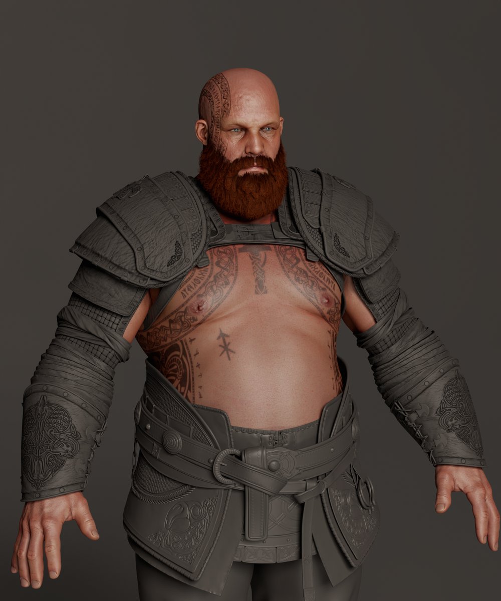 JohnJohanHannon's tweet photo. Bit more work on Thor, bakes for the top armour coming out clean 🙌 #GodofWar #3Dcharacterart https://t.co/ggXMBLPuGj