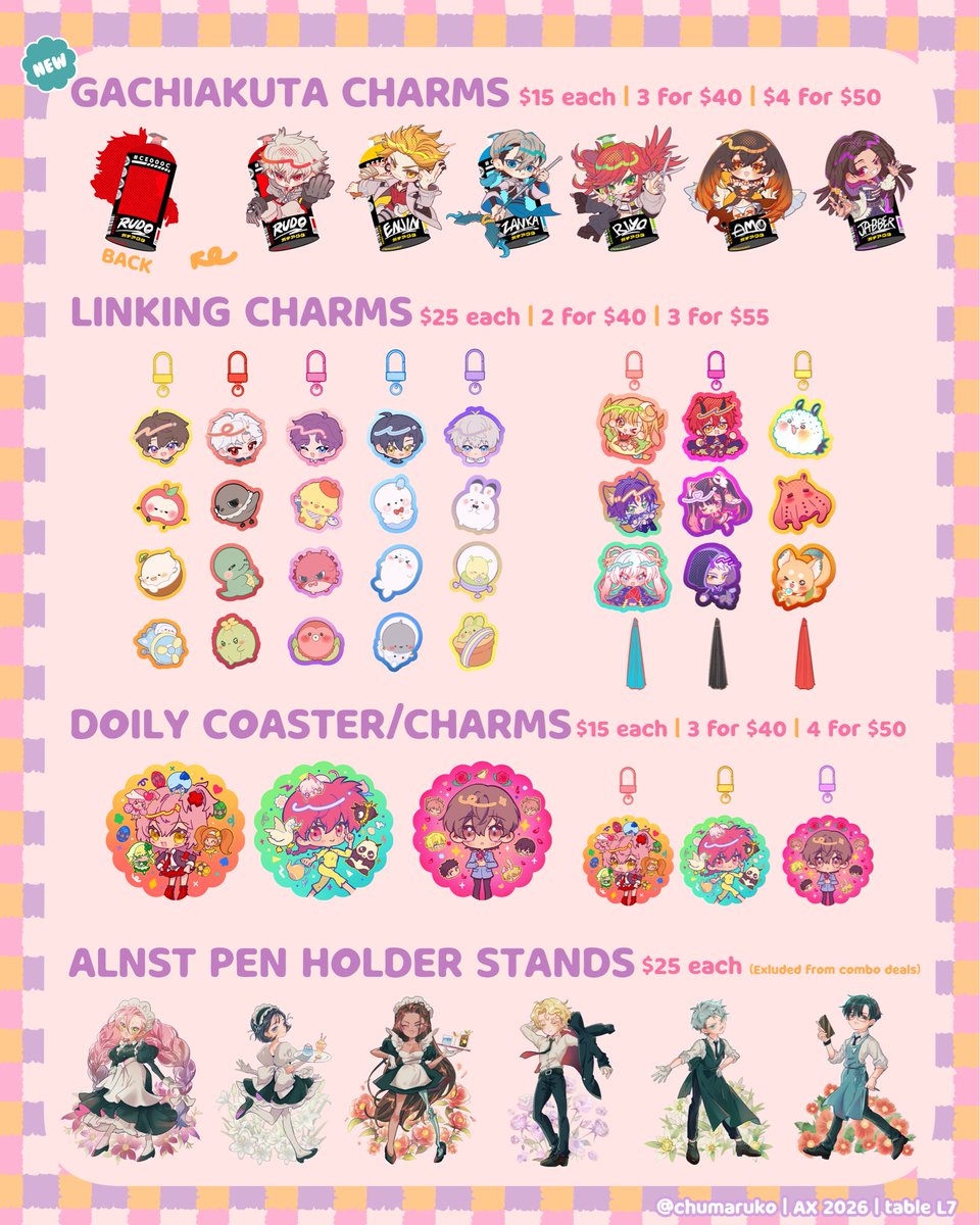 chumaruko's tweet photo. Hello Anime Expo 2026!! Here is my catalog for this year— lots of new goodies debuting at this con, including ship choco charms, ZZZ records and Gachiakuta and Love in Deep Space! ✨

Please stop by to browse and show me photos of your cats 🐈‍⬛ https://t.co/EMVUST5TLv