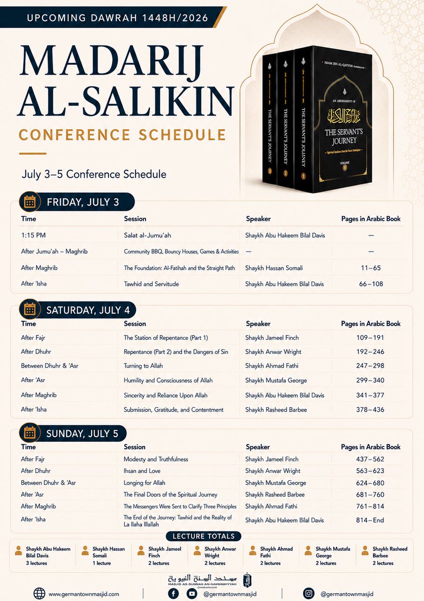 GtownMasjid's tweet photo. Summer Seminar 2026 / 1448H

Join us for introductory talk by Shaykh Khalid Al-Dhafiri @almadani_k (from the scholars of Kuwait). 

The talk will be broadcast live at 12:30PM insha Allah. https://t.co/LxjfNioStF