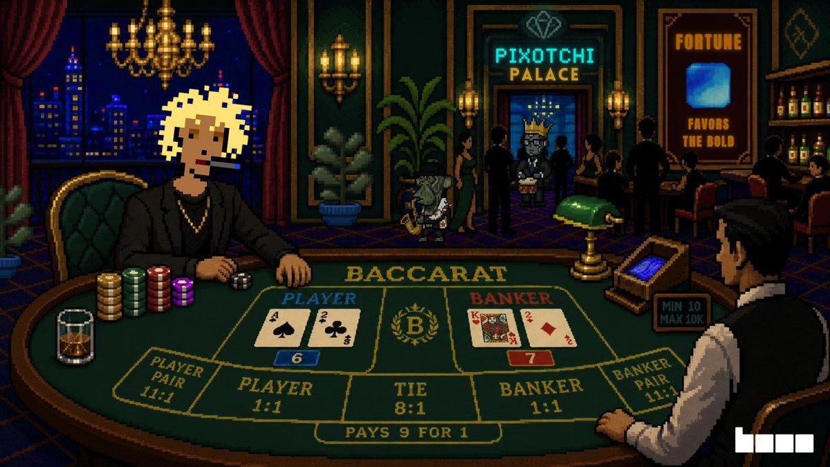pixotchi's tweet photo. 🌱 Pixotchi App Update v1.8.20 🌱

The Casino keeps expanding!

This update introduces Baccarat, now live as the third game inside your Land's Casino!

We’ve also added $LEAF support across all Casino games 🍃

Play responsibly and stay BASED 🟦♠️