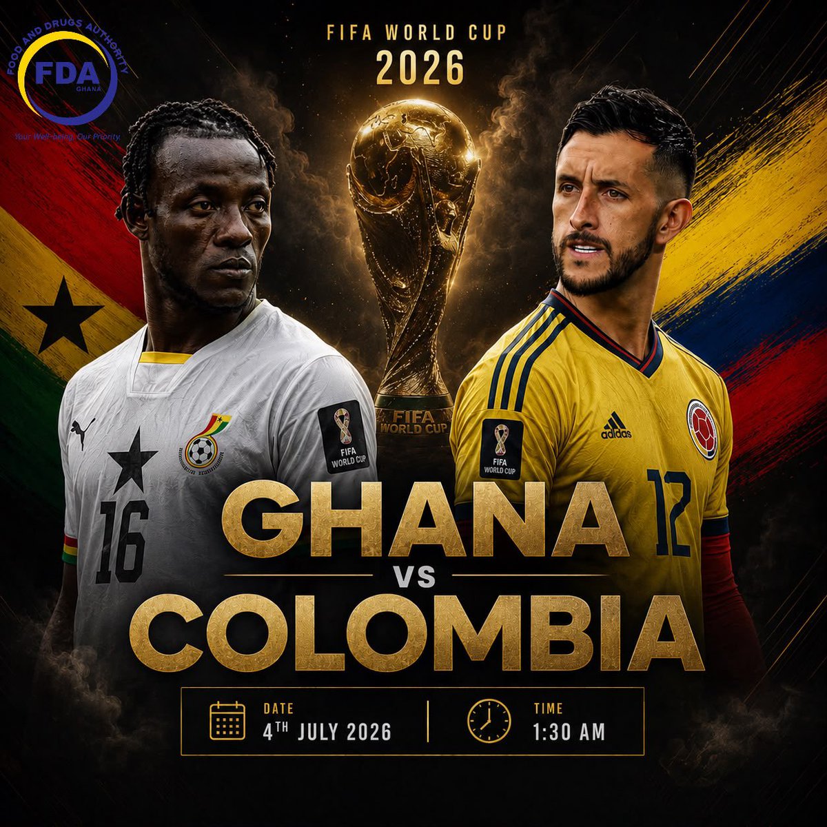 fdaghana's tweet photo. Ghana 🇬🇭 vs Colombia 🇨🇴… What’s your prediction?
Well, Against illicit drugs and substances of abuse, the FDA is already 1–0 up.
FDA 1️⃣–0️⃣ Illicit Drugs & Substances of Abuse.
Stay glued, there’s more to come.
#FDAGhana2026
#FDACommunications
#WorldCup2026
#GoBlackstars https://t.co/SL4YdxjAOR