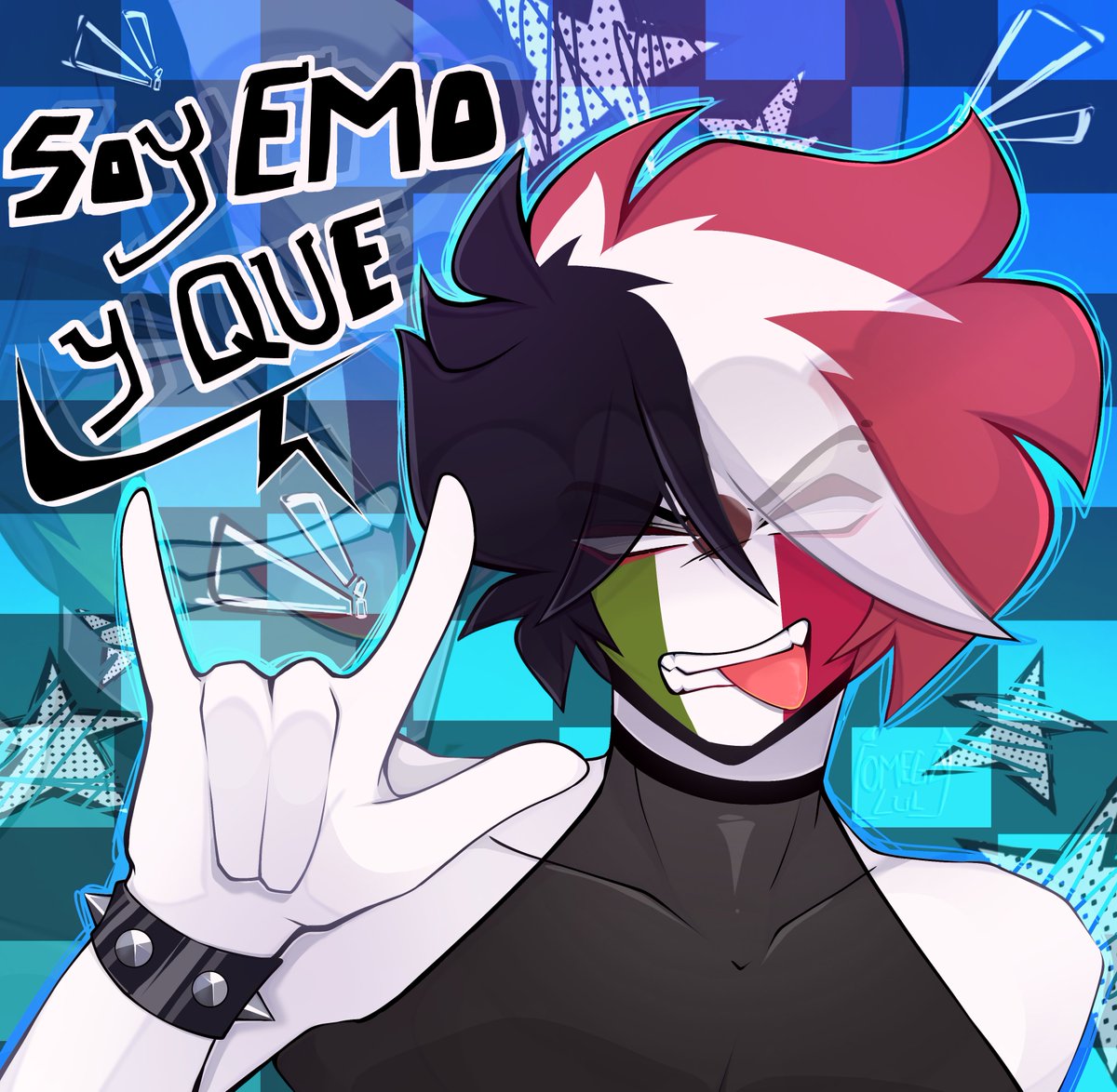 OME_LuL's tweet photo. 🇲🇽: Así es mamá soy emo y que?! 🖤

Omega: me extrañaron chavos? 🥺 #countryhumans https://t.co/WVR35GhFed