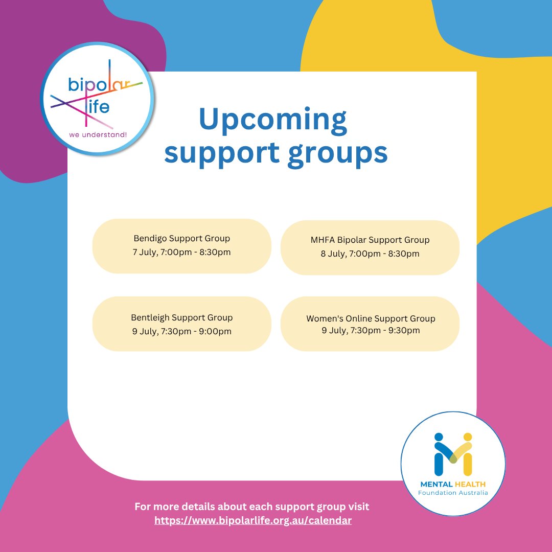 BipolarLifeVic's tweet photo. Upcoming support groups next week, for more details visit our website: https://t.co/D0pPGbmXDt

#bipolar #bipolarsupport #supportgroup #victoria #australia https://t.co/L8VGMobMbH