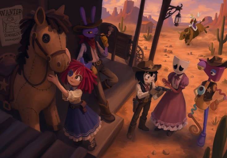 Jennifer_J_8's tweet photo. A town full of outlaws, misfits, and stitched-together legends.✨🐴🌵🤠
#TheAmazingDigitalCircus #TADC #Zooble #Gangle #Pomni #Jax #Ragatha #Kinger https://t.co/4iJsgRxZWX