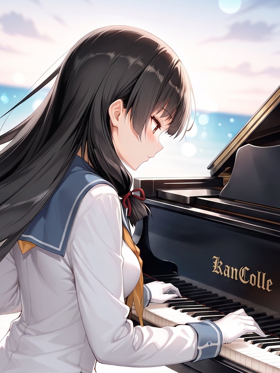 11cillcill's tweet photo. 曇り空なので、爽やか楽器艦娘を。
（時雨＆磯風）

#艦これ #楽器艦娘 https://t.co/NMa4kMrGt5
