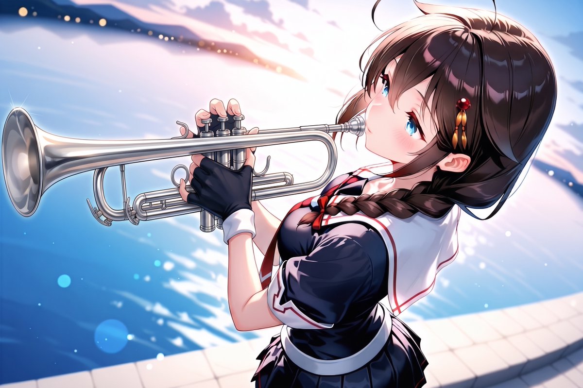 11cillcill's tweet photo. 曇り空なので、爽やか楽器艦娘を。
（時雨＆磯風）

#艦これ #楽器艦娘 https://t.co/NMa4kMrGt5