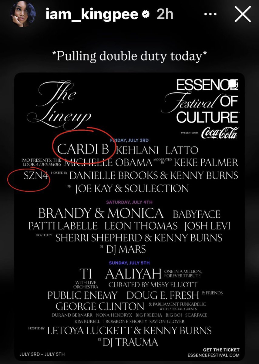 cardispantys's tweet photo. Patientce Foster aka King Pee doesn’t get enough credit! She is the manager, creative director, brand manager, and more for Cardi B and Szn4. Both will be performing at the 2026 #EssenceFestival Can’t fk with King Pee 👑 https://t.co/ap9lfyHqus