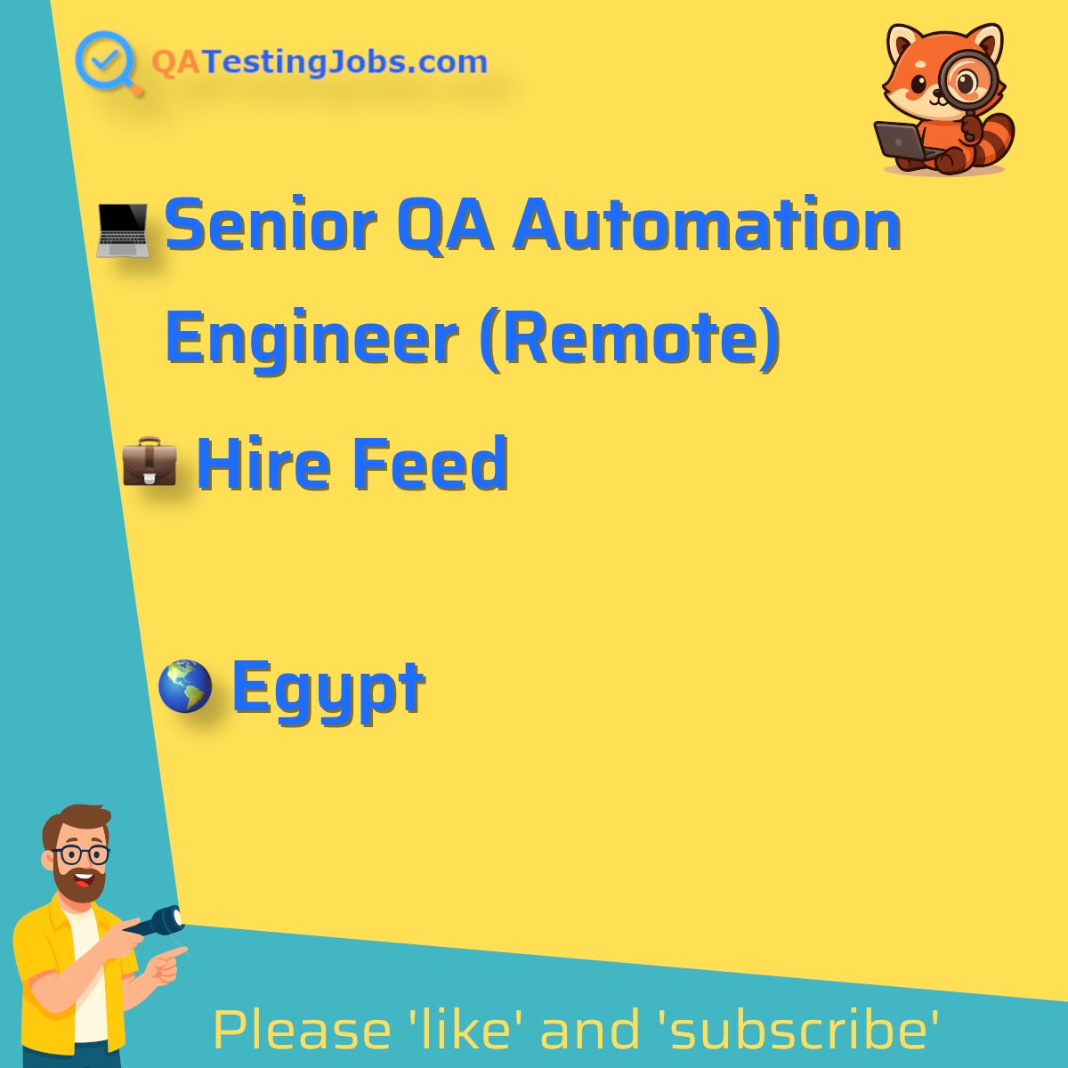 QATestingJobs's tweet photo. Title: Senior QA Automation Engineer (Remote)
Company: Hire Feed
Country: Egypt
City:
Employment Type:
Location: remote
Remote/Onsite: remote
Visa Support:
Link: https://t.co/6jb7799Gd9 #appium #cicdtools #circleci #cucumber #gitlabci #java #javascript #jenkins #junit https://t.co/tXH5Ap2JUQ
