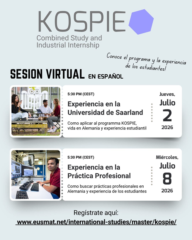 lauammx's tweet photo. SESIÓN INFORMATIVA KOSPIE – UNIVERSIDAD DEL SAARLAND (ALEMANIA)

📣 Dirigido a la comunidad estudiantil
🗓️ Sesión Virtual: miércoles 8 de julio de 2026
⌚ 09:30 – 11:00 h (CDMX)
🇩🇪 Prácticas profesionales en Alemania.
🇩🇪 Convoca: Universidad del Saarland. Alemania
🔗 Formulario de registro Universidad del Saarland:
🔗 https://t.co/HpnuygM4fm

#SoyUAM #UAMInternacional #Internacionalización