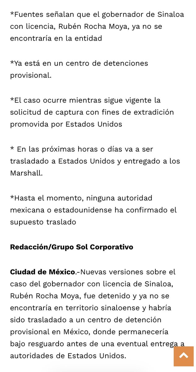 mario_dico50's tweet photo. 🔴 ÚLTIMA HORA : Trasciende por Grupo Sol que Rubén Rocha Moya está detenido y en será entregado a los EUA . Será ? https://t.co/3C6QZ2J5SQ