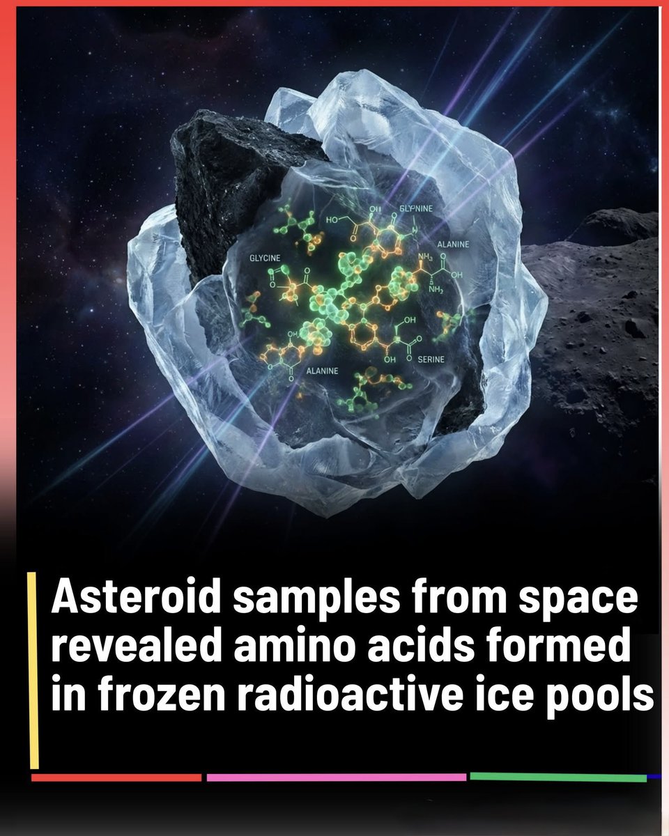 scitechgirl's tweet photo. 🚨 Researchers Just Found Life’s Building Blocks Hidden Inside Frozen Space Ice

Researchers have revealed something that sounds like science fiction.
When NASA’s OSIRIS-REx brought back dust from the asteroid Bennu, scientists discovered amino acids, the basic building blocks of life.

But here’s the twist.
Evidence suggests some of these molecules may have formed in freezing ice exposed to radiation in deep space… not in warm oceans, not on Earth, but inside icy space rocks billions of years ago. Picture it: silent, drifting ice in the darkness of space, slowly altered by cosmic radiation , quietly creating the ingredients for life.

This doesn’t mean life was on the asteroid.
But it does mean the chemistry that helps create life might begin in the coldest, harshest corners of the universe.
And that changes everything.