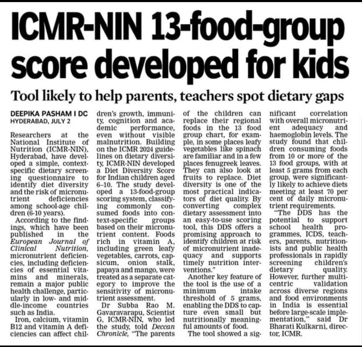 AskDrShashank's tweet photo. A newly developed ICMR-NIN 13-Food-Group Score is simple, practical tool to assess dietary diversity among children. To enable healthcare professionals, teachers & community workers to quickly identify nutritional gaps n children at risk of micronutrient deficiencies etc....etc
By evaluating intake of 13 different food groups i.e. this tool promotes early nutrition screening, timely dietary counseling & targeted interventions. Its easy-to-use format makes it suitable for use in clinics, schools & community health programs, supporting improved child growth, development & overall nutritional well-being.
Early identification of dietary gaps can make a significant difference in preventing malnutrition & ensuring healthier futures for our children. https://t.co/asrCpUAhsz
@gmsubbarao @ICMRNIN @JPNadda @MoHFW_INDIA