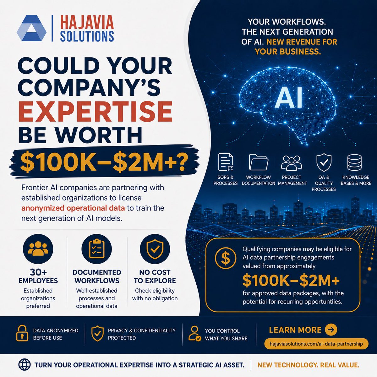 HajaviaS's tweet photo. Most companies think AI is something they buy. Increasingly, it’s also something they can contribute to and potentially generate value from. If your organization has documented workflows and operational expertise, let’s talk.

https://t.co/CAdK9brEDH

#AI #ArtificialIntelligence https://t.co/sfJdbk2vP9