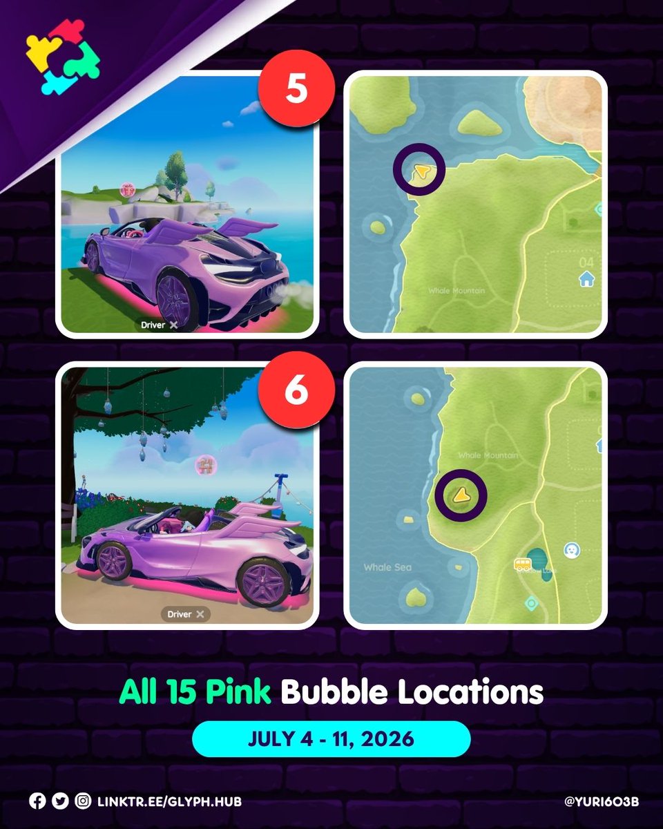 Glyph_Hub's tweet photo. Note: You can earn random pieces of furniture by popping pink bubbles. The furniture you receive is randomized per player. Note that locations and rewards reset every Saturday. https://t.co/IAMIx10Yx7