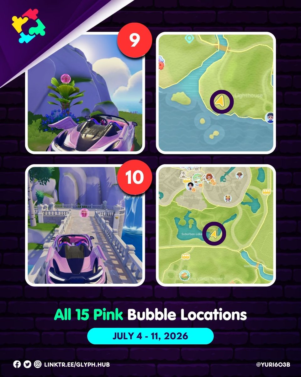 Glyph_Hub's tweet photo. Note: You can earn random pieces of furniture by popping pink bubbles. The furniture you receive is randomized per player. Note that locations and rewards reset every Saturday. https://t.co/IAMIx10Yx7