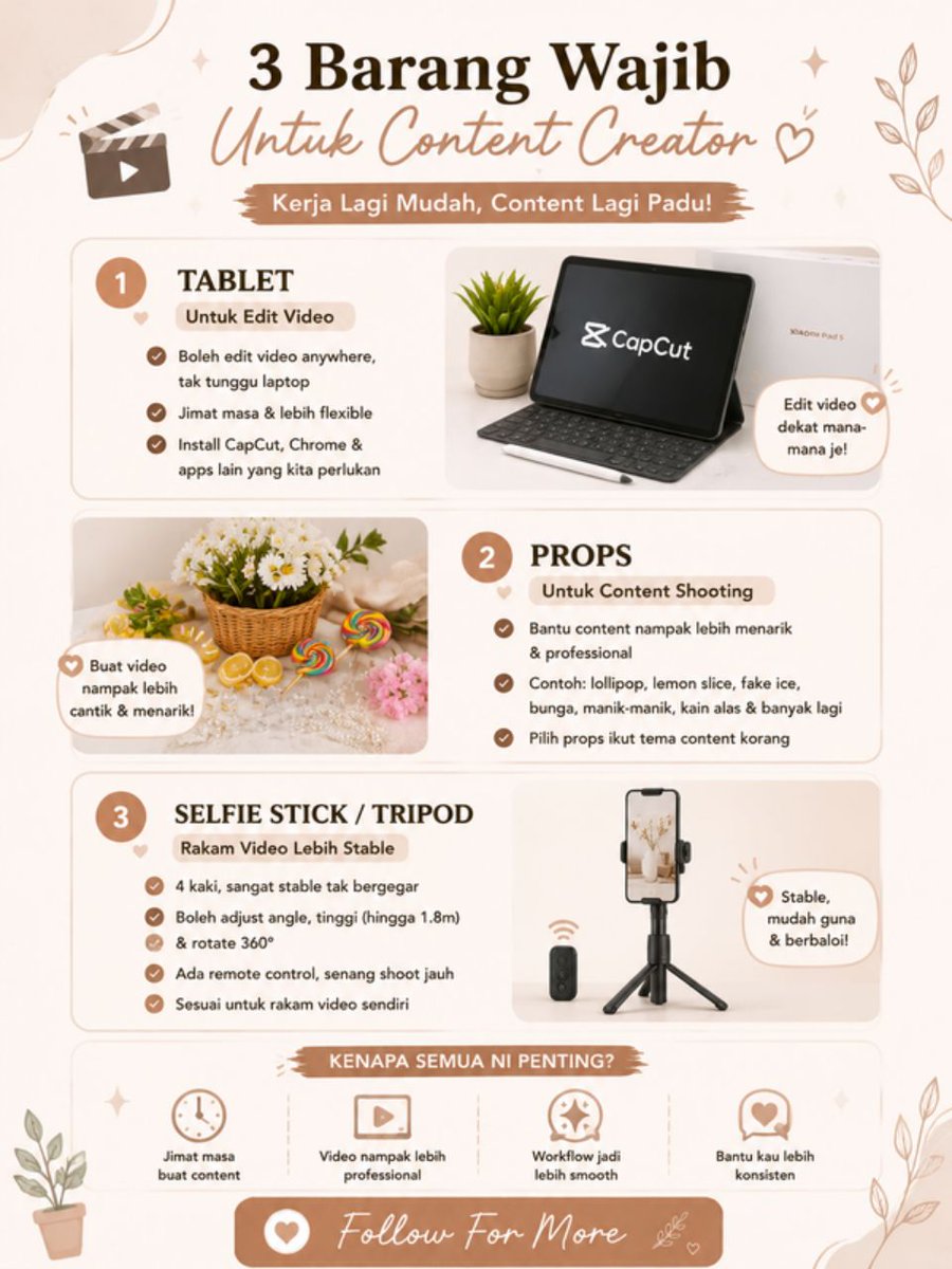 husnaamira22's tweet photo. 3 Peralatan Penting Untuk Content Creation

• Tablet Xiaomi Pad 5 
• Props kreatif 
• Selfie stick quadrup 1.8 m 

Full video 👇 

https://t.co/y6CJwgJkL5

Follow for more! https://t.co/IWz4uvRfzm