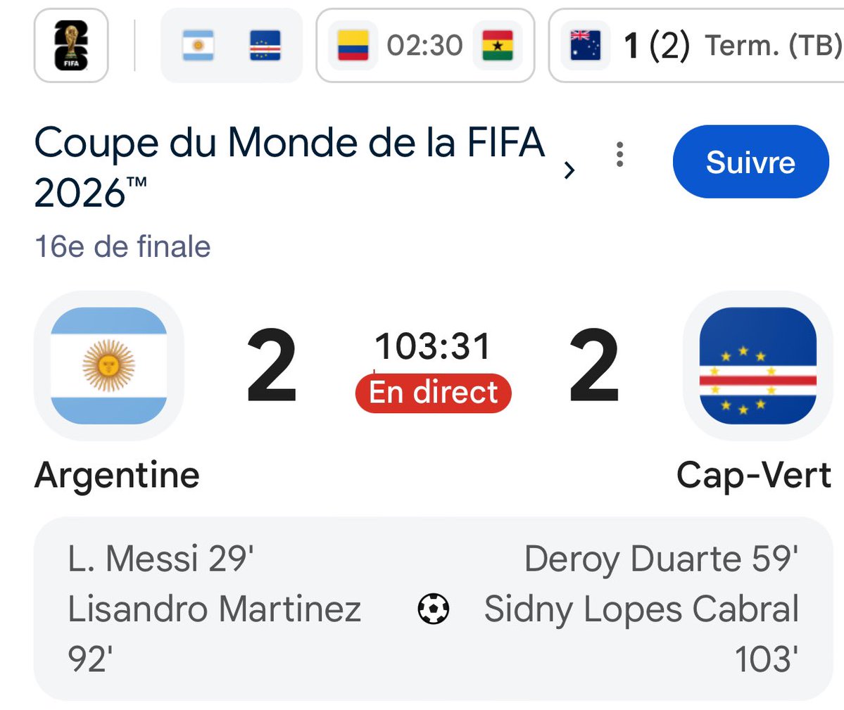 Bonheurmukoko1's tweet photo. Argentine 🇦🇷 2-2 cap-vert 🇨🇻 
Temps additionnel https://t.co/4SqqyoT8p6