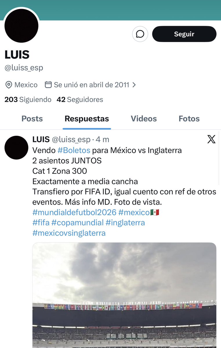 JustinMyLovvvee's tweet photo. ESTAFA
La cuenta @luiss_esp y @aillexdryeg2f ESTAFAN BOLETOS MUNDIAL MÉXICO VS INGLATERRA
USAN EL MISMO COPY. AQUI SUS DATOS
SALVADOR ALEJANDRO TREJO FRAGOSO
MAR DE PLATA 12
LAS AMERICAS, ECATEPEC 55070
#mundialdefutbol2026 #mexico #fifa #copamundial #fifafest #inglaterra https://t.co/MhFaYzDYeo