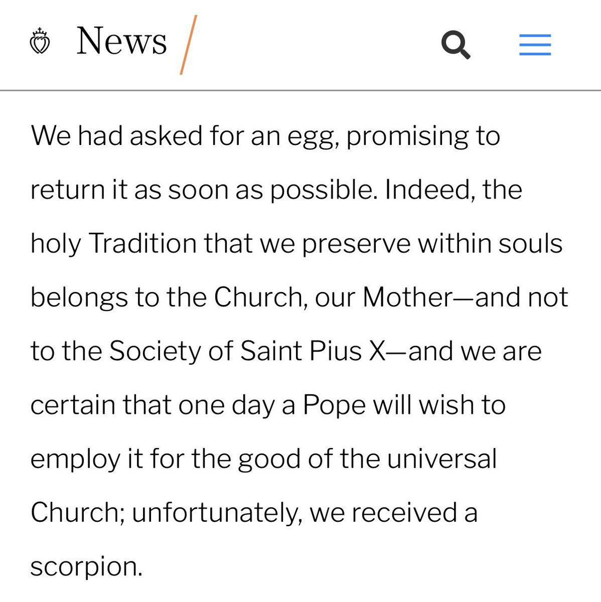 SSPXEN's tweet photo. “In the meantime, if You are able, despite Your recent decision, bless us as Your sons. For us, nothing has changed, and nothing ever will change.”
https://t.co/e00zyq4Qp3 https://t.co/AVwhRFtZb2