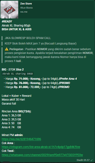WBxZee's tweet photo. Hari ini!!!
Ready Kuota Akrab XL sharing 80Gb
Kuota XL &amp; AXIS #zonauang
Bisa langsung Isi✨
72K upto 74gb
Masa aktif 30hari
Full 24jam
Bergaransi &amp; dipastikan amanah
Berminat silahkan order disini atau ke @Wnn4be ya!
Fast respon Ke WA cek Profil @Wnn4be https://t.co/DHwnGlwDF2