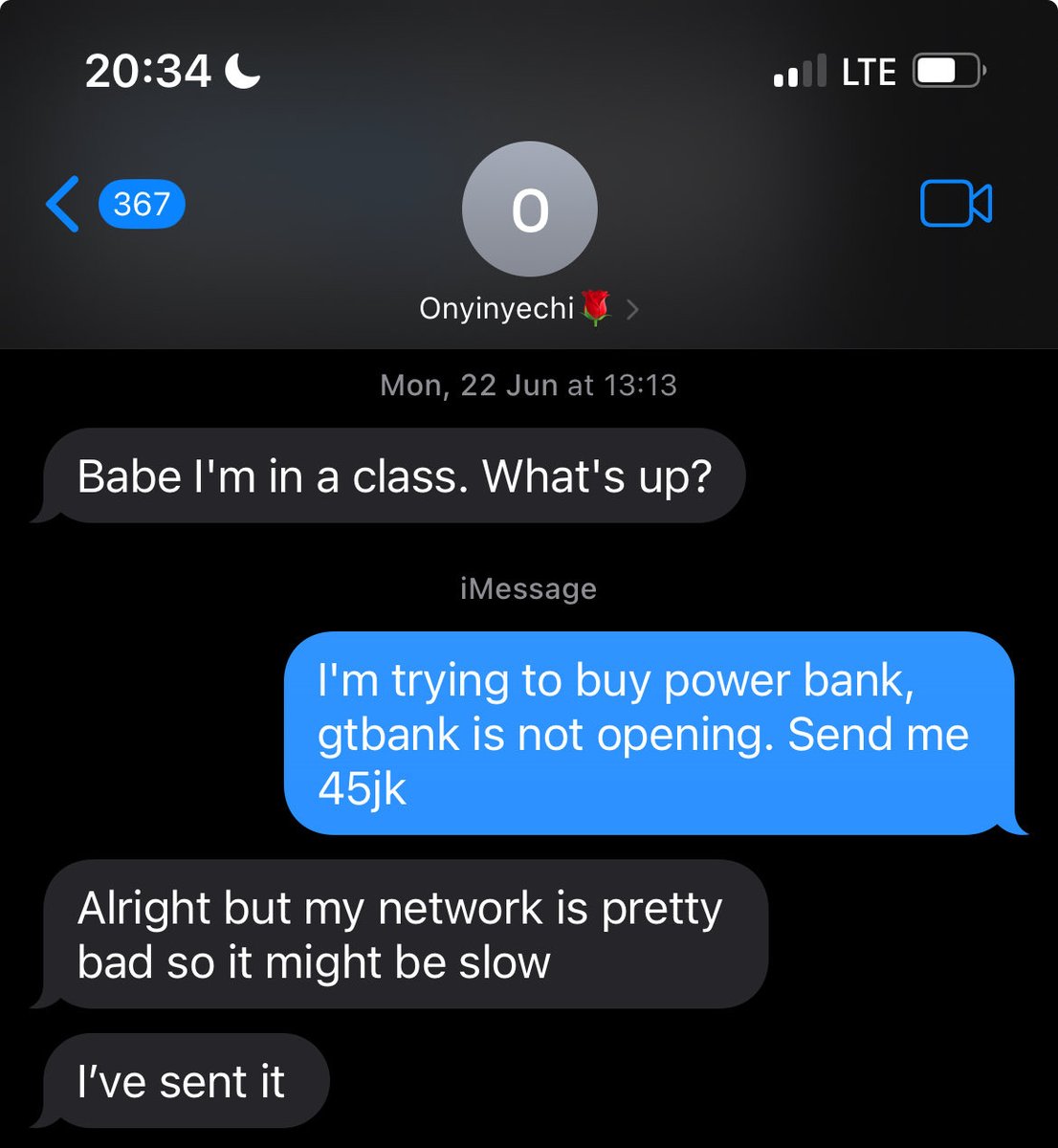armanifeante's tweet photo. 2 weeks ago I was coming back from an event when I decided to buy a new power bank 

Vendor said 45k, I had only about 8k in OPay and GTB USSD was not working 

I called my babe, she didn’t pick, she sent a message and I asked her to send 45k 

I only had to wait for few minutes. 

And I sent it back the next morning when I remembered.

I have never been unlucky with women. 

I should write a book.
