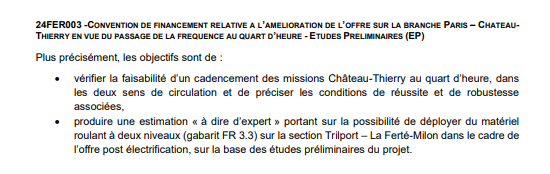 Amogus_Engineer's tweet photo. Plus d'informations ici

À noter que dans l'étude du nouveau matériel roulant il a été confirmé que la Z2N-NG ne sera pas compatible avec l'axe Château Thierry de la ligne P, confirmant ainsi le déploiement du RER NG sur l'axe Château Thierry.

En revanche l'étude porte aussi sur la possibilité de déployer du matériel roulant à 2 niveaux sur l'axe Trilport La Ferté Milon dans le cadre de l'offre post électrification.

Le RER NG pourrait alors équiper la totalité de la ligne P axe Paris - Meaux/La Ferté Milon/Château Thierry.