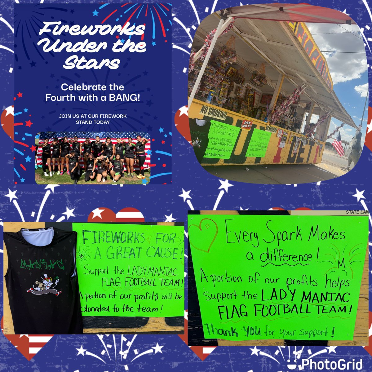 cmurphy41617's tweet photo. Come out and see us tonight and meet some Lady Maniacs 🏈🖤💚! Meet some of the team your purchases help support! 206 N. Fabens 7 PM! 🎇🎆#TNTfireworks #elpasotx #fabenstx #SanElizariotx #ClintTx #socorrotx https://t.co/nMBZcDBDvs