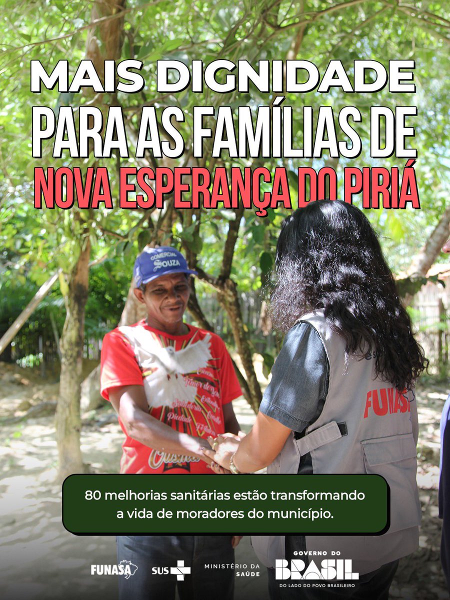 Funasa's tweet photo. Mais saúde e dignidade para Nova Esperança do Piriá (PA)! 🚿🏠

A Funasa acompanha a implantação de 80 módulos de Melhorias Sanitárias Domiciliares no município, com mais de R$ 2 milhões em investimentos. https://t.co/pc9ysDo5kg