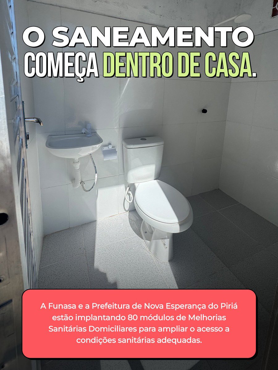 Funasa's tweet photo. Mais saúde e dignidade para Nova Esperança do Piriá (PA)! 🚿🏠

A Funasa acompanha a implantação de 80 módulos de Melhorias Sanitárias Domiciliares no município, com mais de R$ 2 milhões em investimentos. https://t.co/pc9ysDo5kg
