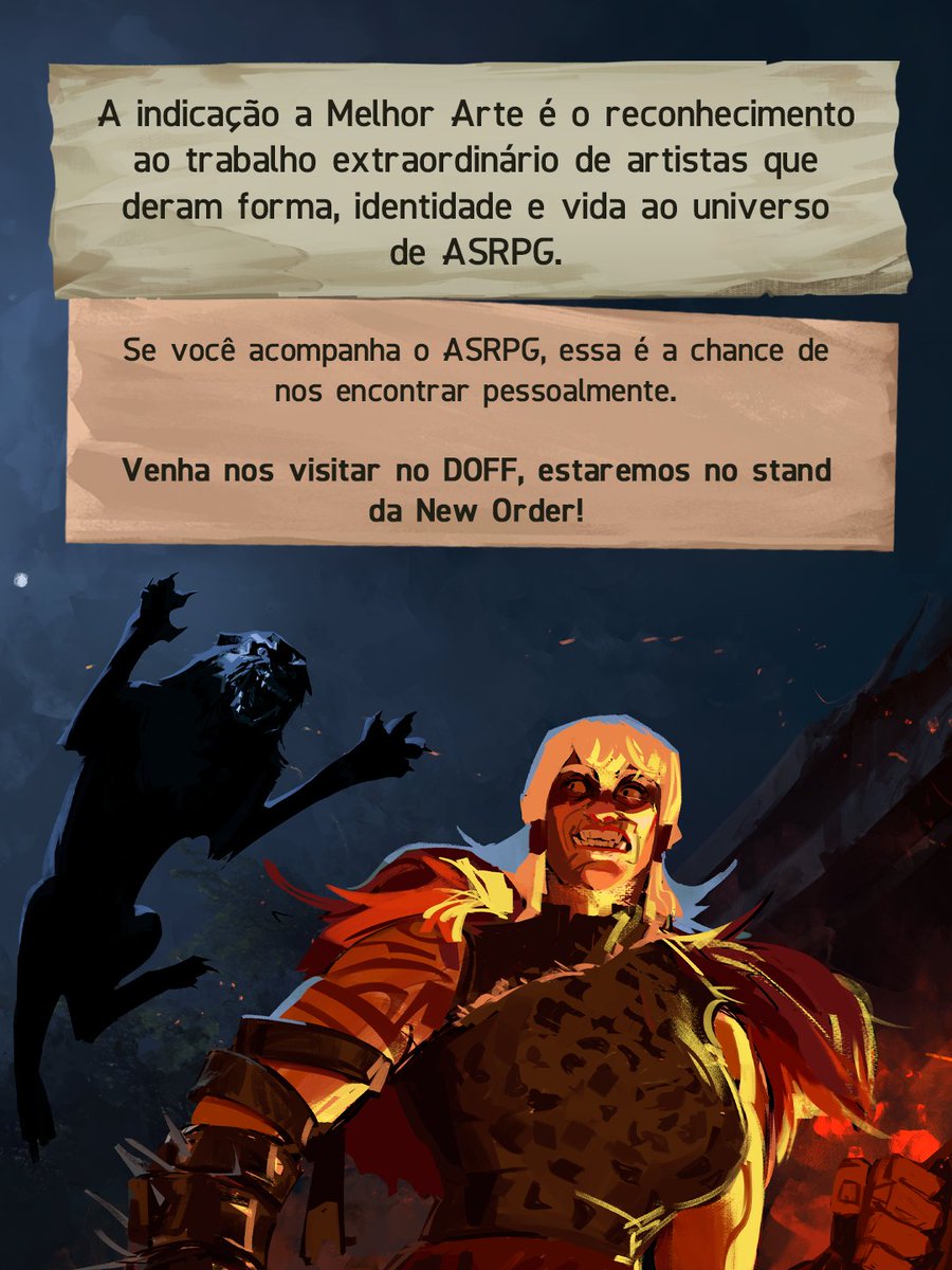 AssimilacaoRPG's tweet photo. A indicação ao Goblin de Ouro na categoria Melhor Arte é o reconhecimento do trabalho de uma equipe que colocou muita criatividade e paixão em cada traço para dar vida ao universo de Assimilação RPG. 

Durante o DOFF estaremos no stand da New Order!

Nosso muito obrigado a todos os artistas que ajudaram a construir esse mundo e a toda a comunidade que acompanha, apoia e faz parte dessa história com a gente. 

#AssimilaçãoRPG #ASRPG