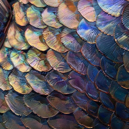 aestheticpost's tweet photo. Water droplets rest on scales that shift between rose, turquoise, and gold, catching the light like something half-dreamed. https://t.co/b6XYAeWUhm