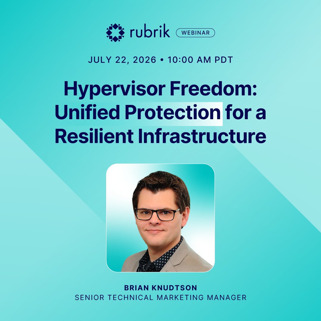 rubrikInc's tweet photo. Join us on July 22nd to see what secure hypervisor migration actually looks like! 

Register now to learn how to modernize your infrastructure without inheriting its security debt 👉 https://t.co/3VbLwK8bvF https://t.co/M3wTcCqZPV