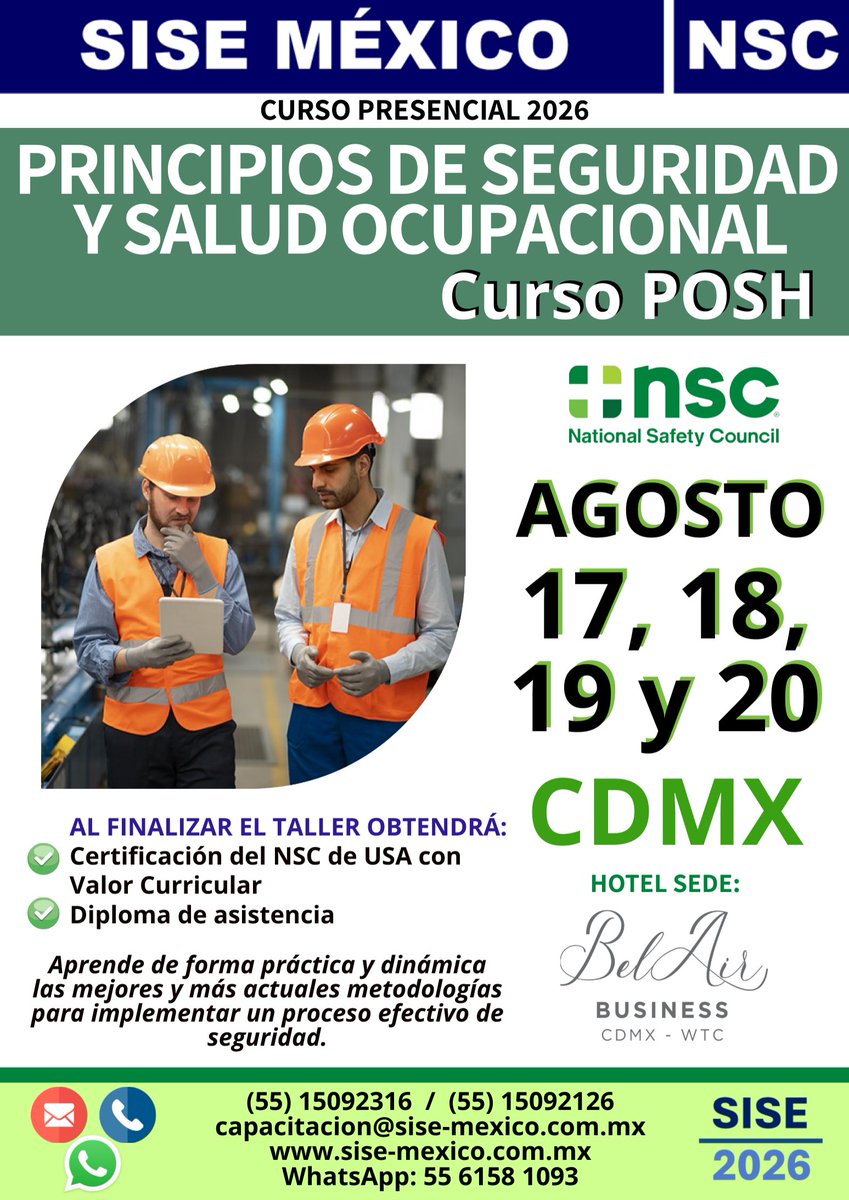 SISEMEXICO's tweet photo. Inscríbete y acelera tu desarrollo profesional con este extraordinario TALLER donde conocerás las mejores y más modernas prácticas de seguridad, metodologías y habilidades necesarias para implementar un proceso efectivo de seguridad.
#SISEMEXICO #NSC #STPS #Seguridad #SST #POSH https://t.co/1pgyPXA2zU