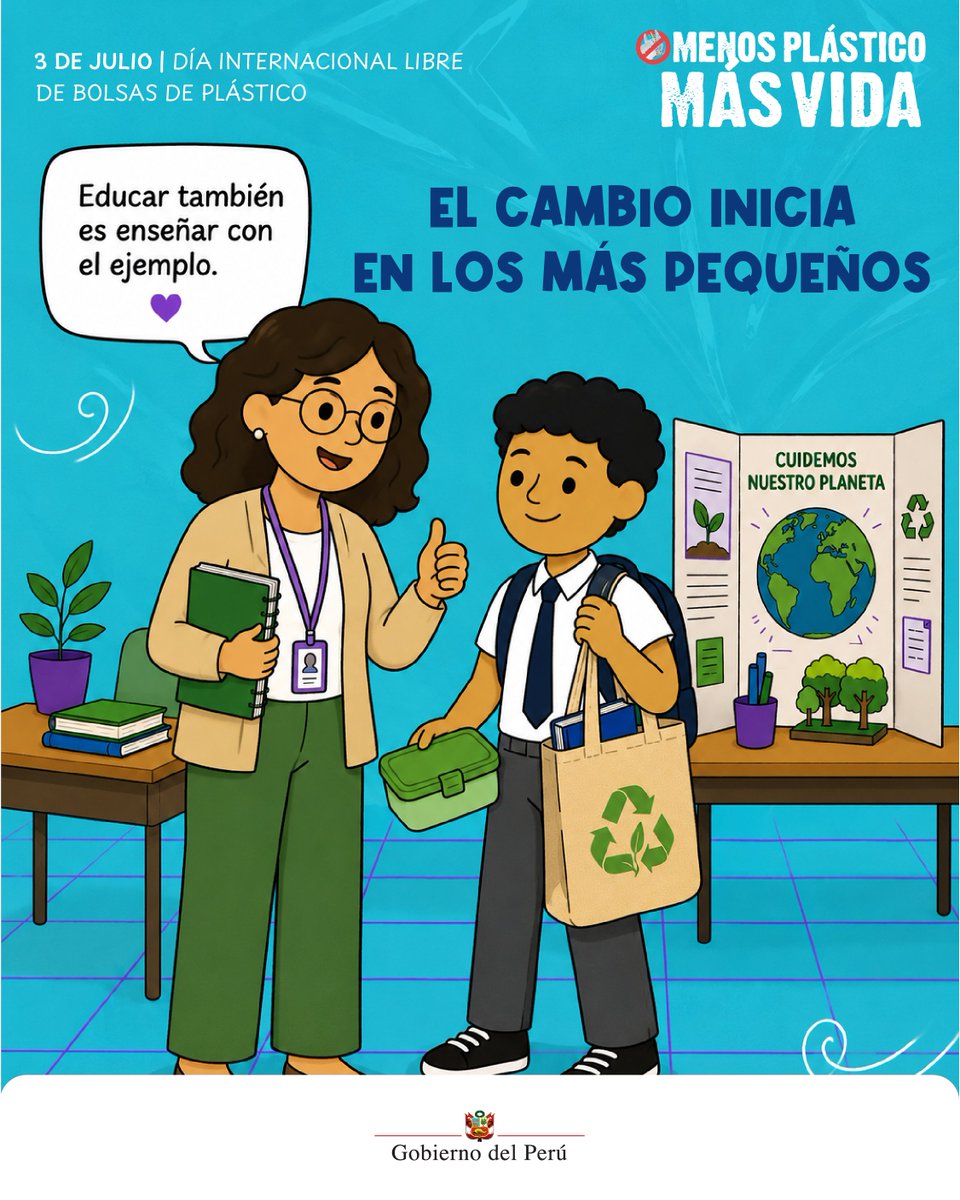 OEFAperu's tweet photo. 🌱 Los grandes cambios comienzan con las pequeñas acciones que aprendemos cada día.
Promovamos hábitos responsables que inspiren a niñas, niños y adolescentes a cuidar el ambiente.
🛍️ Educar también es enseñar con el ejemplo.
#MenosPlásticoMásVida https://t.co/r2PExG6G6c