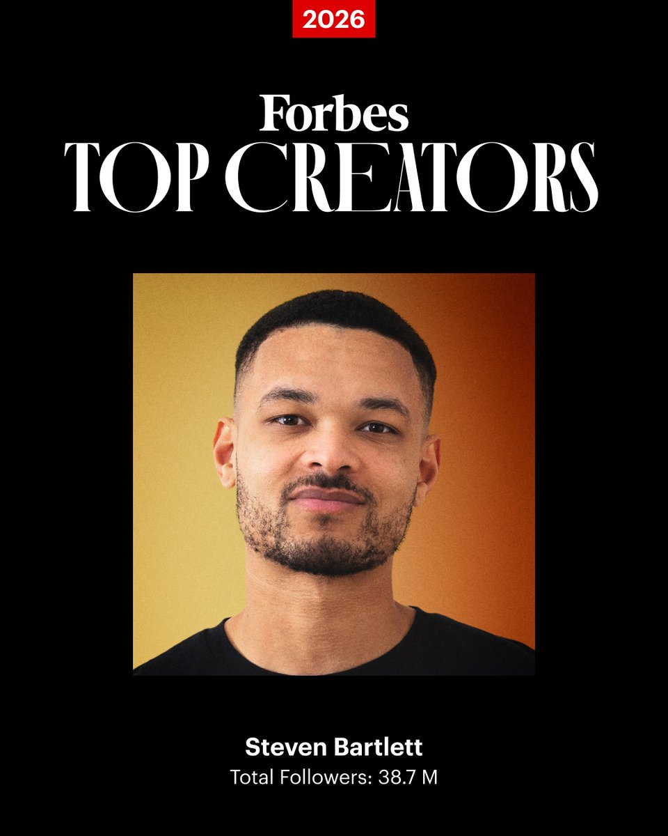 Forbes's tweet photo. The "Diary of a CEO" started at @StevenBartlett's kitchen table. Today, it's part of a $425 million holding company.

https://t.co/XeURXTAoSm spans podcasts, book deals, live events and investments. Bartlett also partners with Spotify, LinkedIn and Adobe and recently invested in Replit and Lovable.

Explore the full #ForbesTopCreators 2026 list: https://t.co/CzD26jfPM1